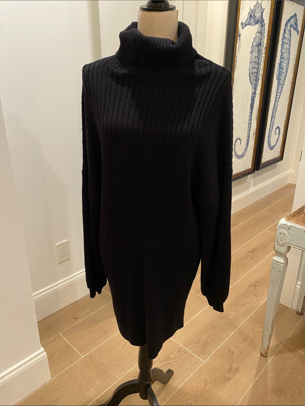 Classic Black Ribbed Turtleneck Sweater Dress